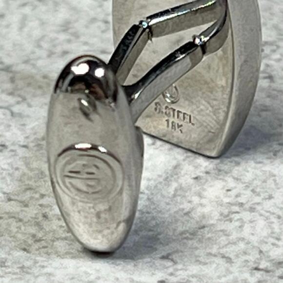 Bailey Banks & Biddle cufflinks hammered stainless steel 18k gold sleek formal - Picture 6 of 8